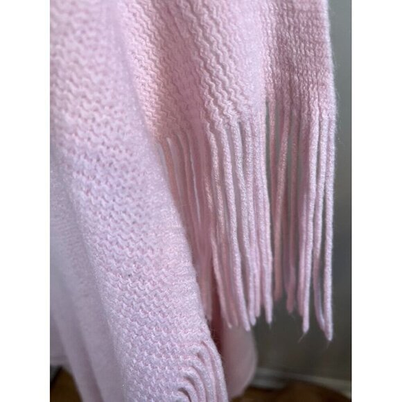 Worthington Sweater OS Pink Shawl Knit Feminine Tassel Poncho Neutral Soft Cozy - Picture 2 of 10